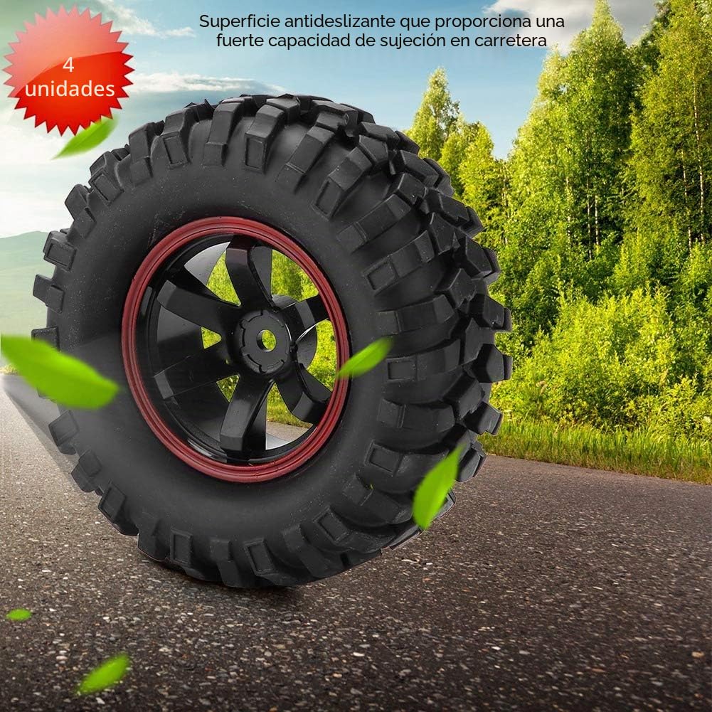 Dilwe Neumáticos RC, 4 Piezas, Diseño Resistente, Neumáticos de Goma con Ejes, 6 Hoyos, para RC Crawler, Off-Road Truck, Modelismo, Pruebas en Terrenos Accidentados, 1/10 Escala