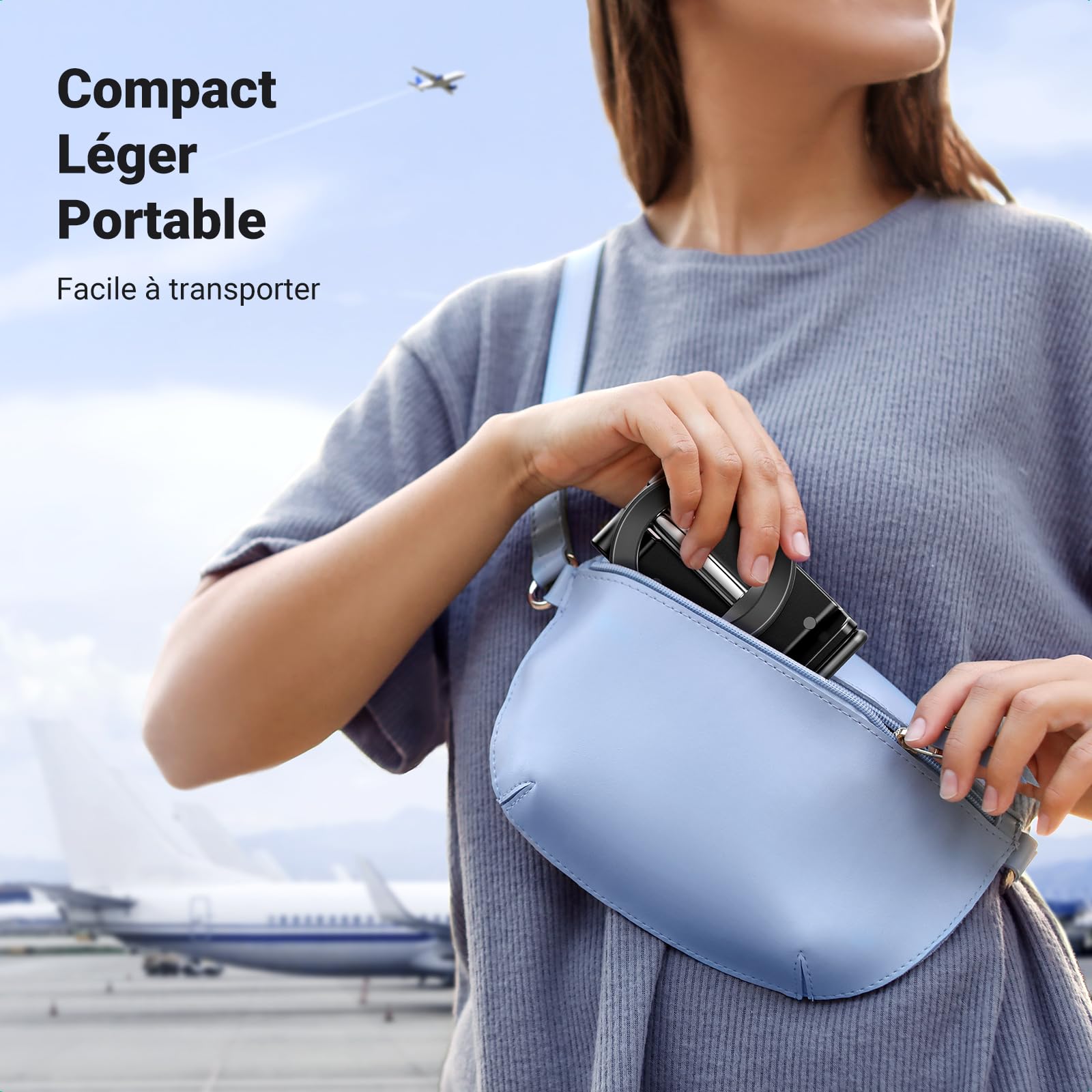 UGREEN Support Téléphone Avion Magnétique, Accessoire de Voyage Universel Portable Pliable Rotation à 360 Degrés Compatible avec MagSafe iPhone 17 Pro Max Air 16 15 14 13 12 Galaxy S25 S24