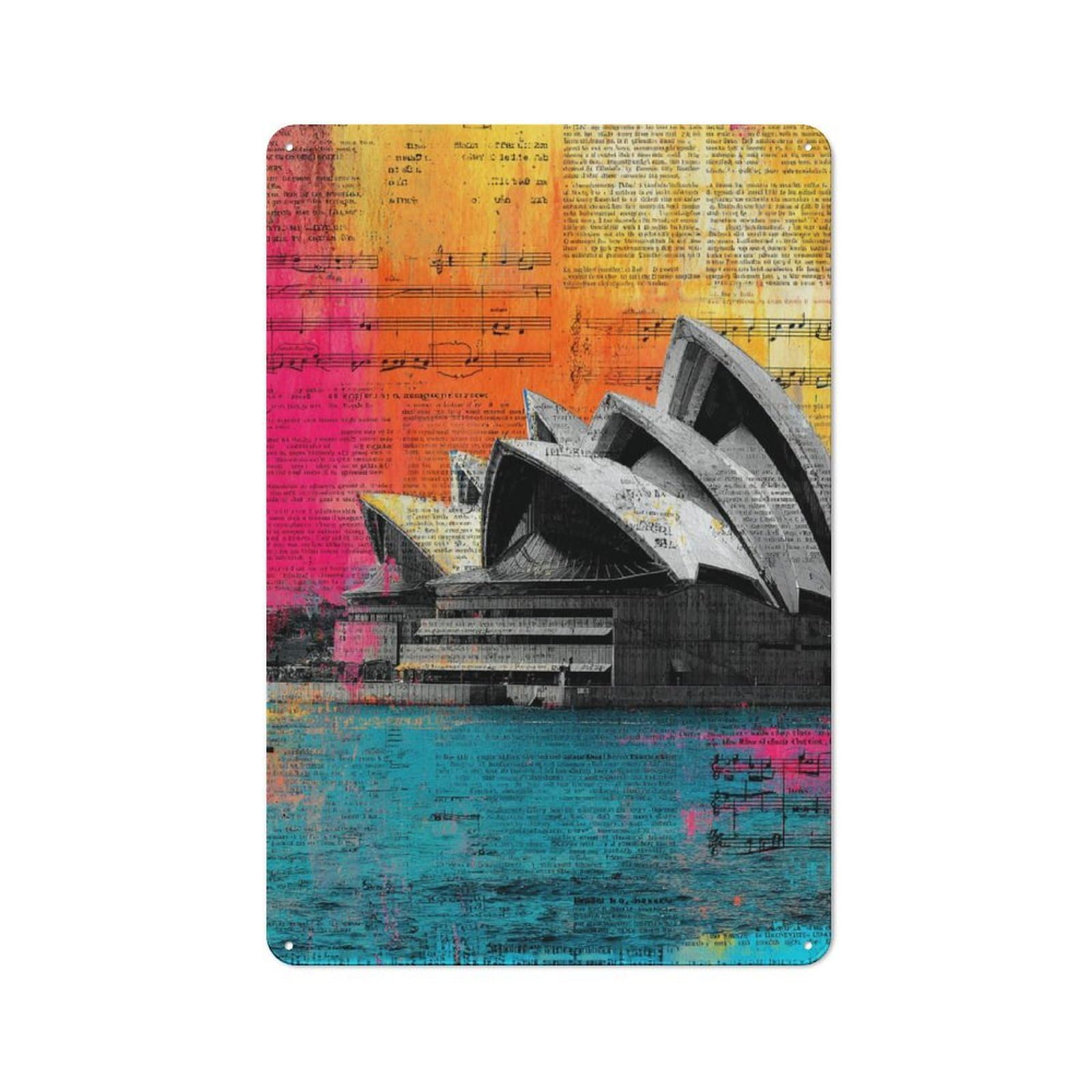 Junmoney Vibrant Opera House Art Tin Sign 30X20cm For Workshop Wall, Rustic Wall Decor, Suited To Workshop Decor Fans