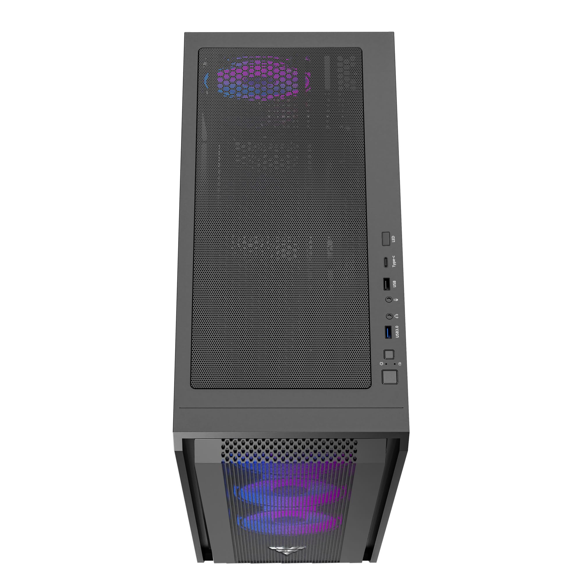 PREYON Nest Windy+ - Case per PC nera con parte anteriore in rete, 4 ventole ARGB da 120 mm, controller ARGB, parete laterale in vetro, compatibilità ATX/Micro-ATX/Mini-ITX, USB-C