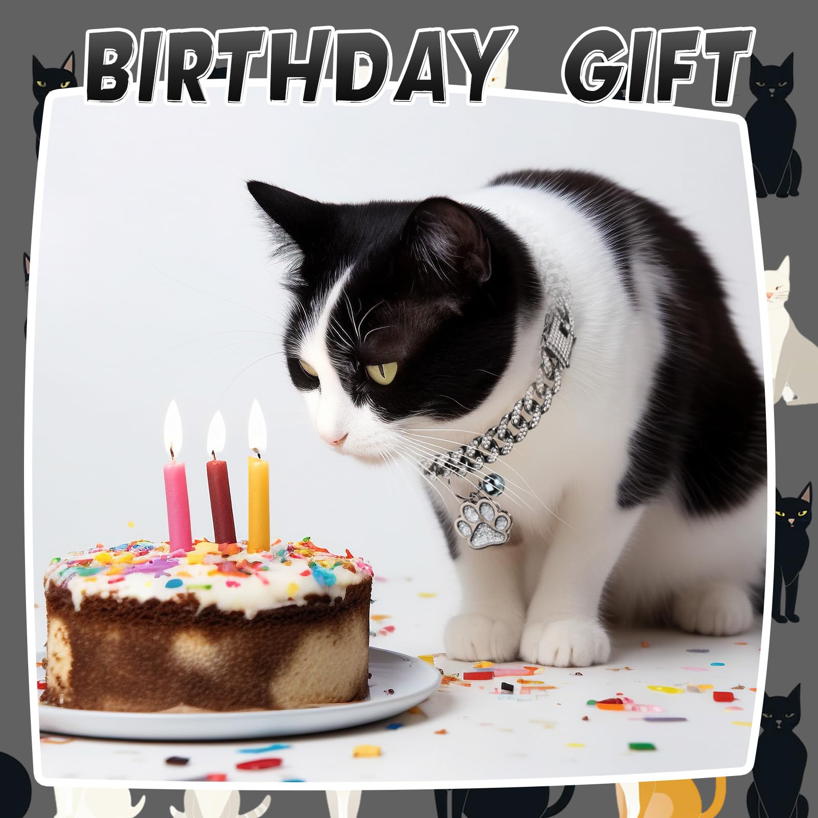 Hillban Katzenhalsband, Diamantkette, Glitzer-Halsband, Metall mit sicherer Schnalle, Katzen-Haustier-Halskette mit Pfoten-Anhänger und ID-Tag, Glöckchenglied, kubanisches Schmuckzubehör (20,3 cm,