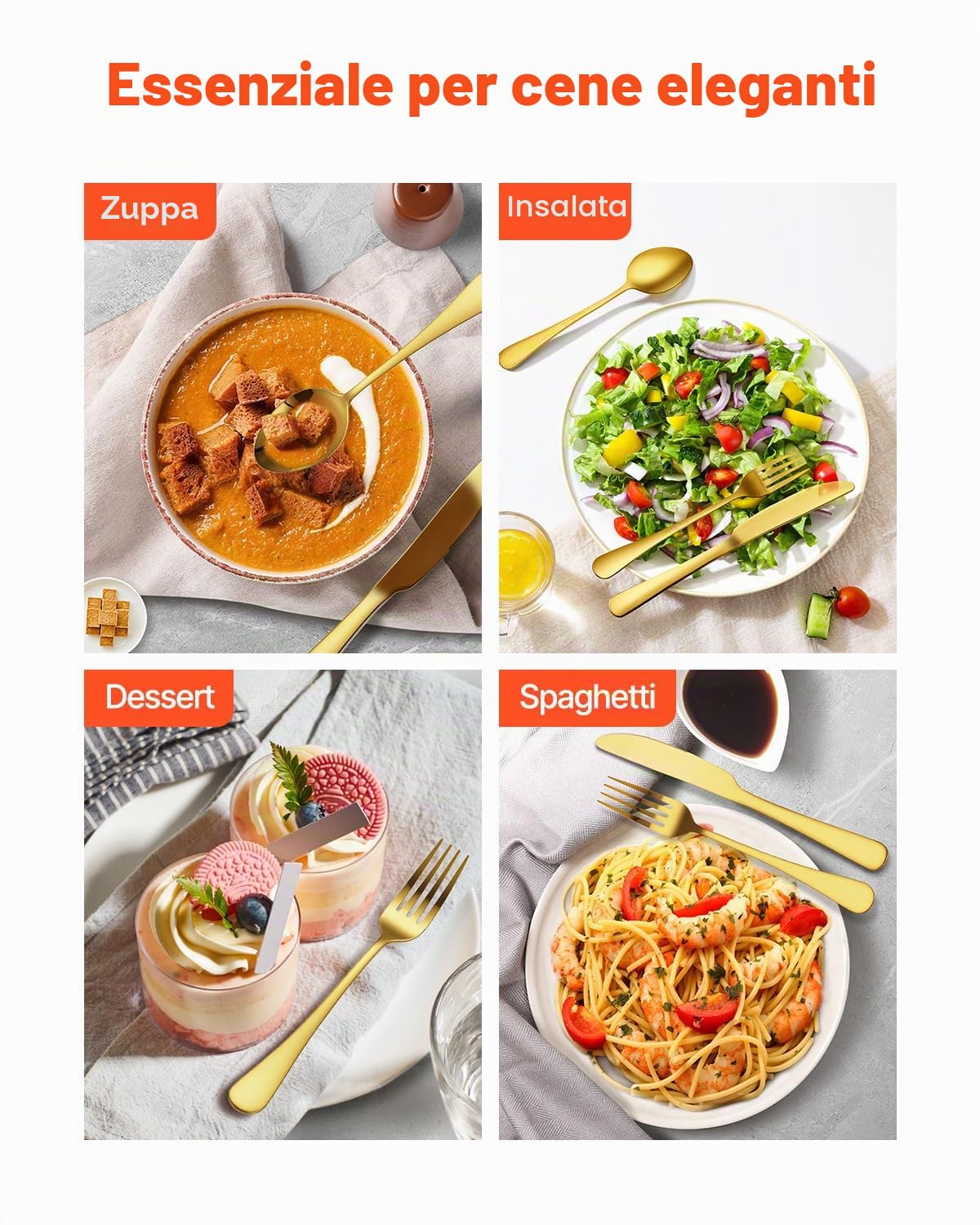VEVOR Set di Posate in Acciaio Inossidabile per Uso Alimentare, Set Posate Altamente Lucide, Stoviglie in Lavastoviglie, Servizio 20 Persone, Coltello Forchetta Cucchiaio 100 Pezzi in Oro
