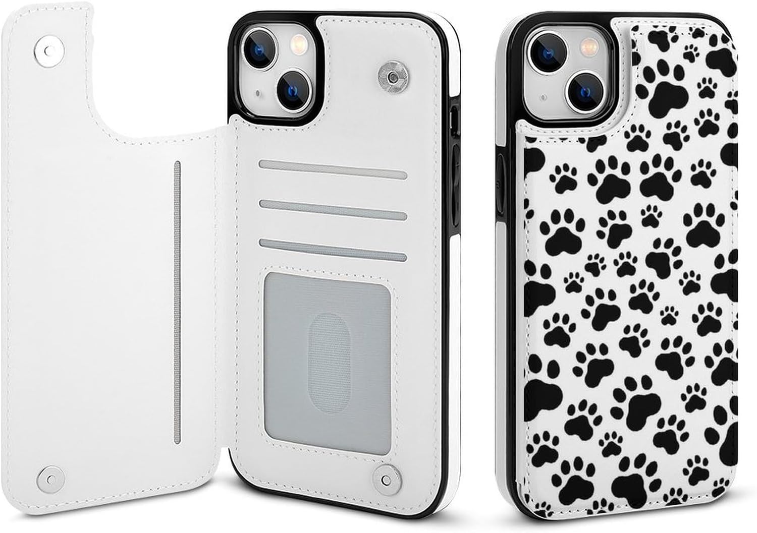 Paw Print (2) Wallet Phone Case Compatible with iPhone 14 Pro Flip Protective Phone Case with Card Holder