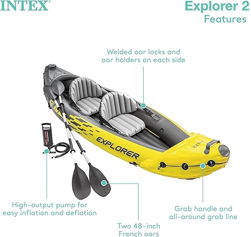 Miniatura 2 de Explorer K2 Kayak juego de kayak inflable para 2 personas con remos de aluminio bombas manuales y eléctricas