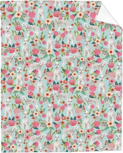 Manta de Bedlington Terrier para amantes de los perros, diseño floral, divertida, de animales, cachorros, manta suave y acogedora de franela para