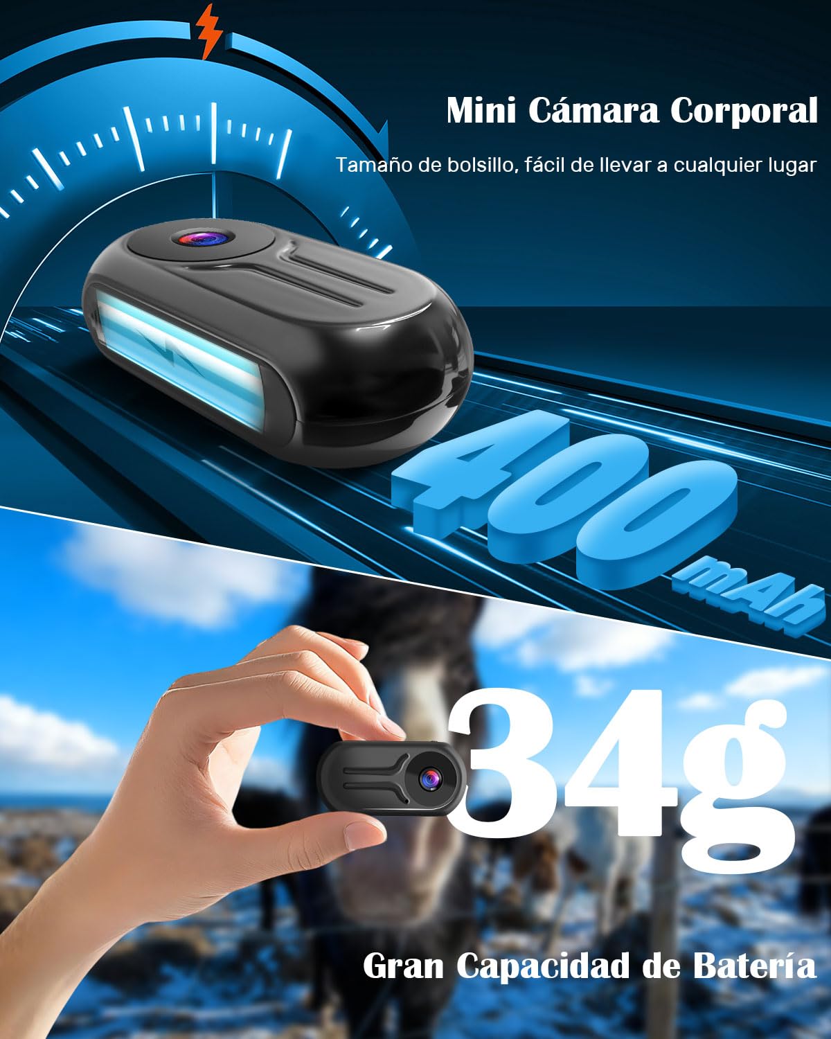 Camara Deportiva 1080P HD, Mini Cámara Video Acción 120° Cámara Casco Moto Bicicleta Videocámara con Pantalla Visión Nocturna, Montaje Magnético Varios Accesorios para Deportes y Actividades