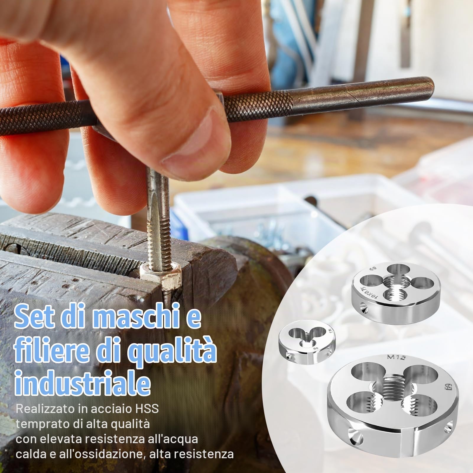 Set di 110 Filiere Maschio e Filiera Matrici M2-M18, Set Maschi e Filiere in Acciaio al Tungsteno Maschi e Filiere con chiave inglese