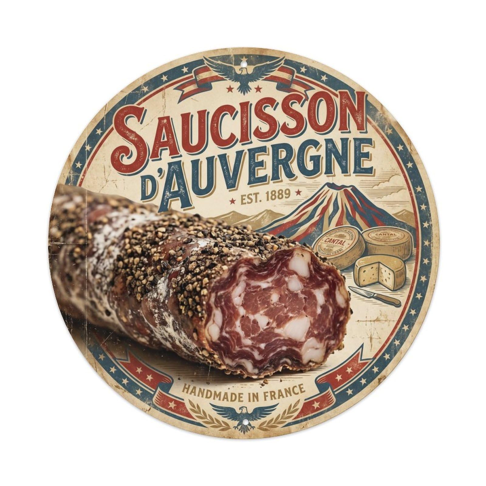 French Black Pepper Salami Cheese Cuisine Travel Metal Tin Sign