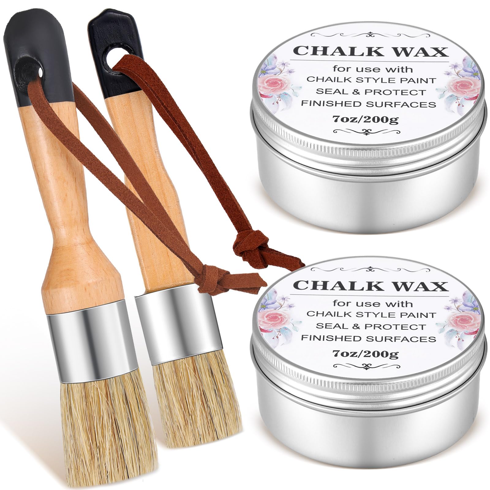 2 Pcs Furniture Finishing Wax Clear Finishing Wax with 2 Brush Set 7 oz Sealing Wood Wax for Furniture Protective Chalk Paint Sealing Wax for Painting Waxing Interior Furniture