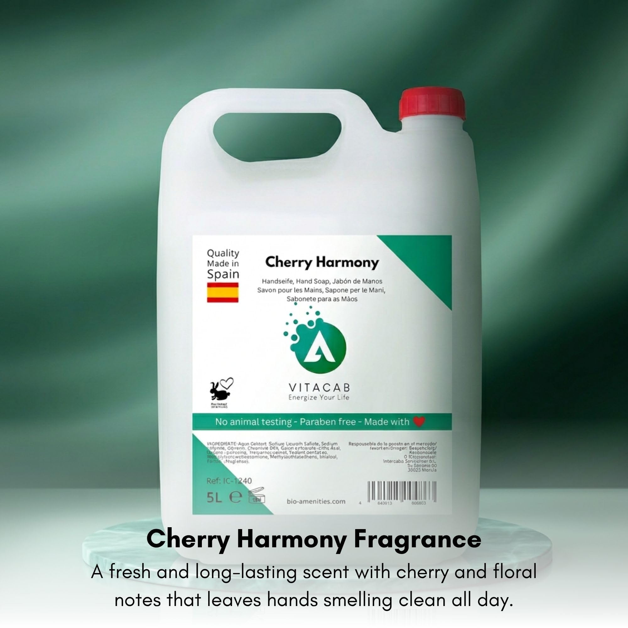 Gel de ducha y jabón de manos 5L - Granada, Almendras, Spa, White Tea Harmony y Handseife - cuidado corporal y limpieza profesional - formato garrafa - Vitacab (4 Garrafas, Cherry Harmony)