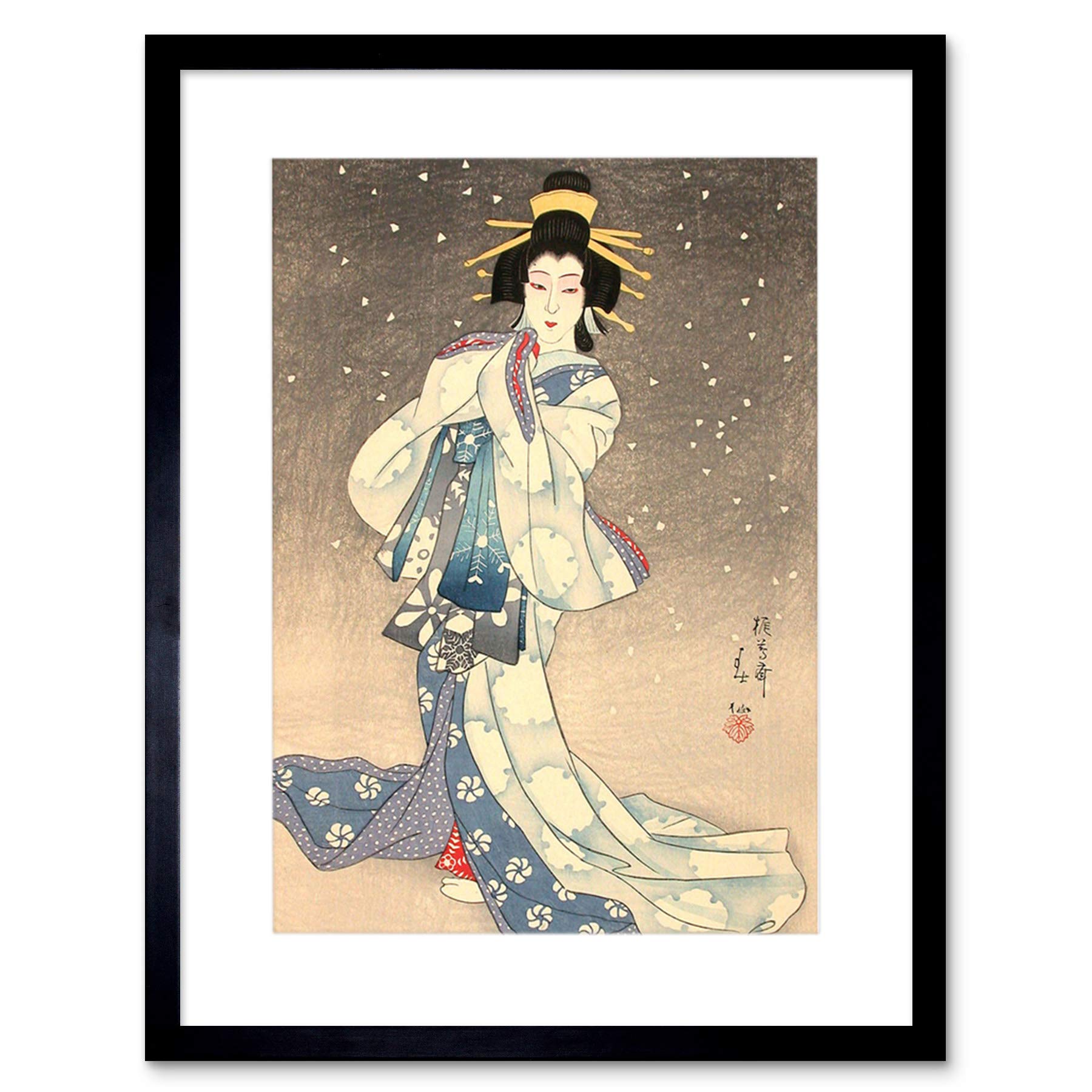 Wee Blue Coo Painting Geisha Kabuki Natori Shunsen Theatre Japan Framed Wall Art Print