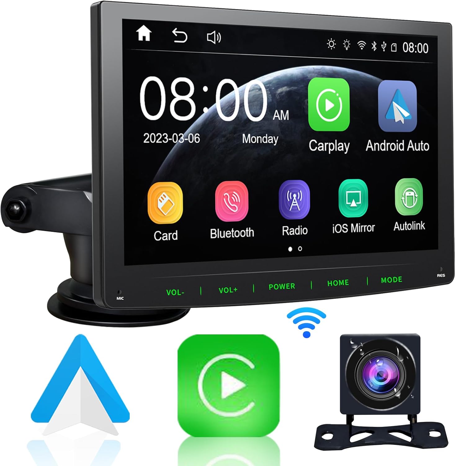 Auto Brightness Wireless Apple Carplay Dash Mount&Android