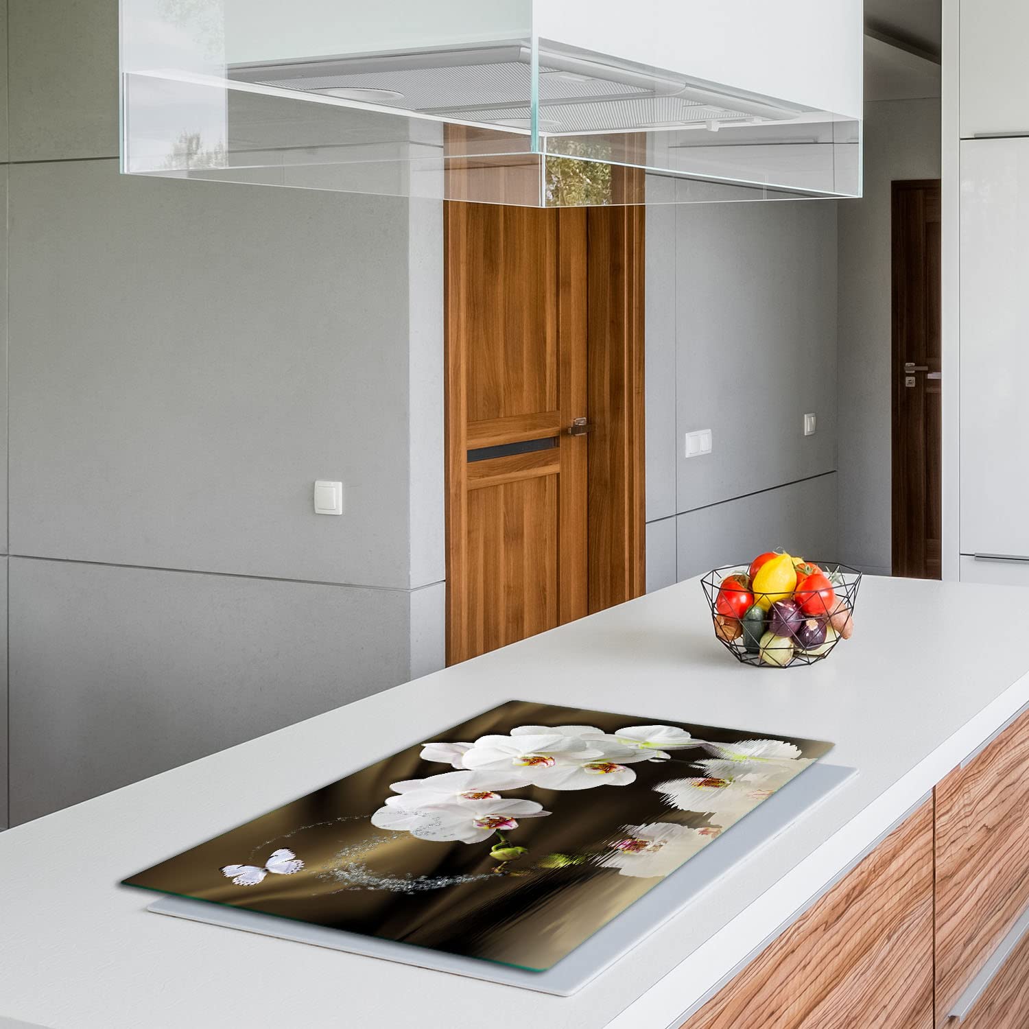 TMK ArtDeko Herdabdeckplatte 1 Teilig 80x52 cm - Spritzschutz Herdabdeckung – Herdschutz aus Sicherheitsglas – Robust, Hygienisch & Rutschfest– Schutz für Induktion, Ceran, Gas & Elektro