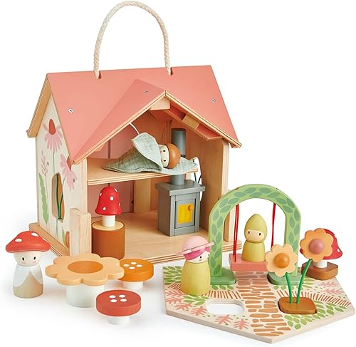 Miniatura 2 de Tender Leaf Toys - Casa de campo de palisandro - Juego de casa de muñecas de madera amueblada portátil de 2 pisos con asa, 4 piezas de familia de