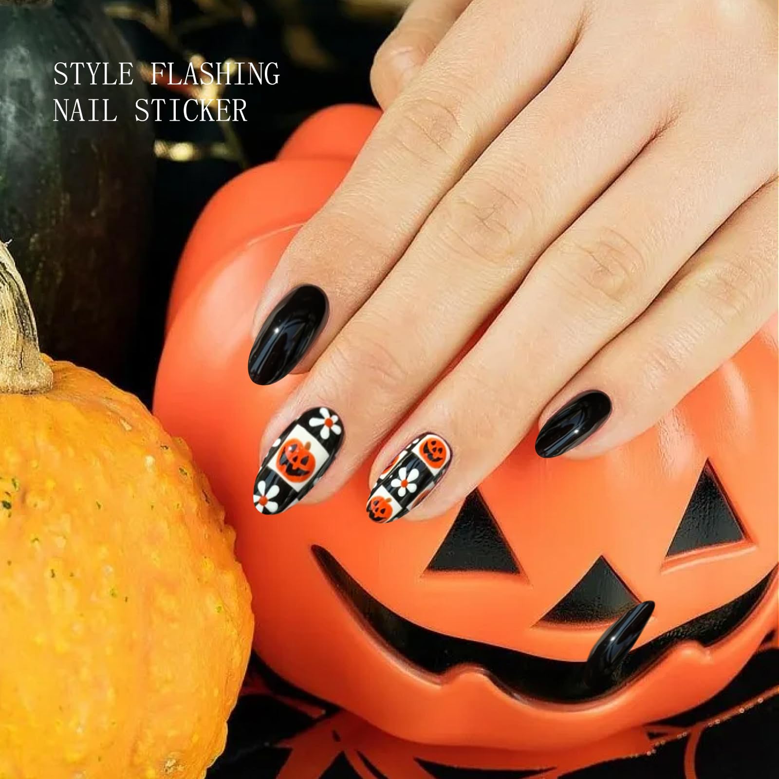 JMEOWIO Gel Nail Stickers Halloween Pumpkin Flower Semi Cured Gel Nail Strips Wraps UV/LED Nails Art Design Decoration Accessories - Image 3