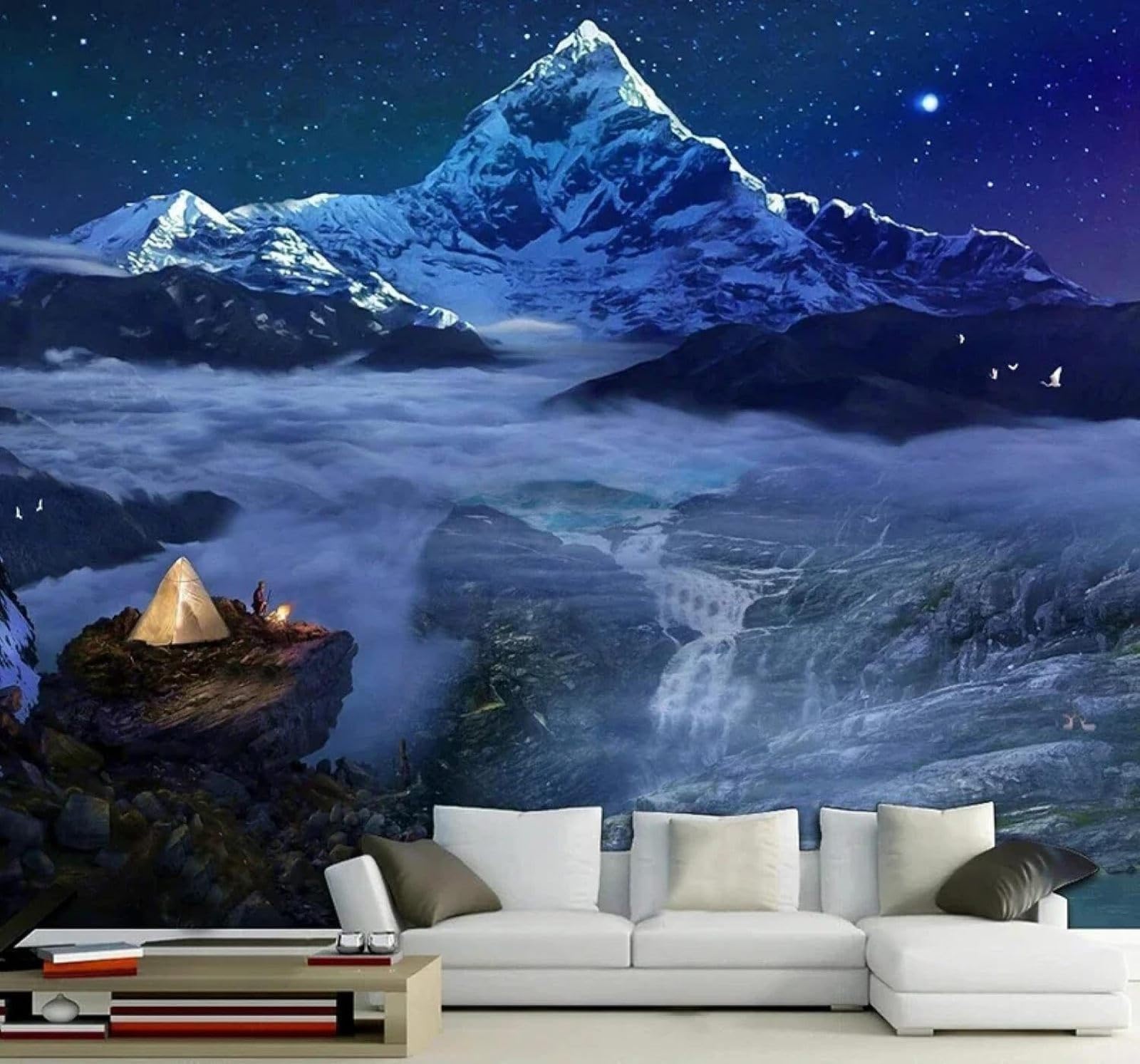 XLMING Starry Sky Landscape Dreamlike Art Scenery 3D Wallpaper Silky Texture Home Study Office Grey Dining Room Sofa Bedroom Living Room TV Backdrop-200cm×140cm
