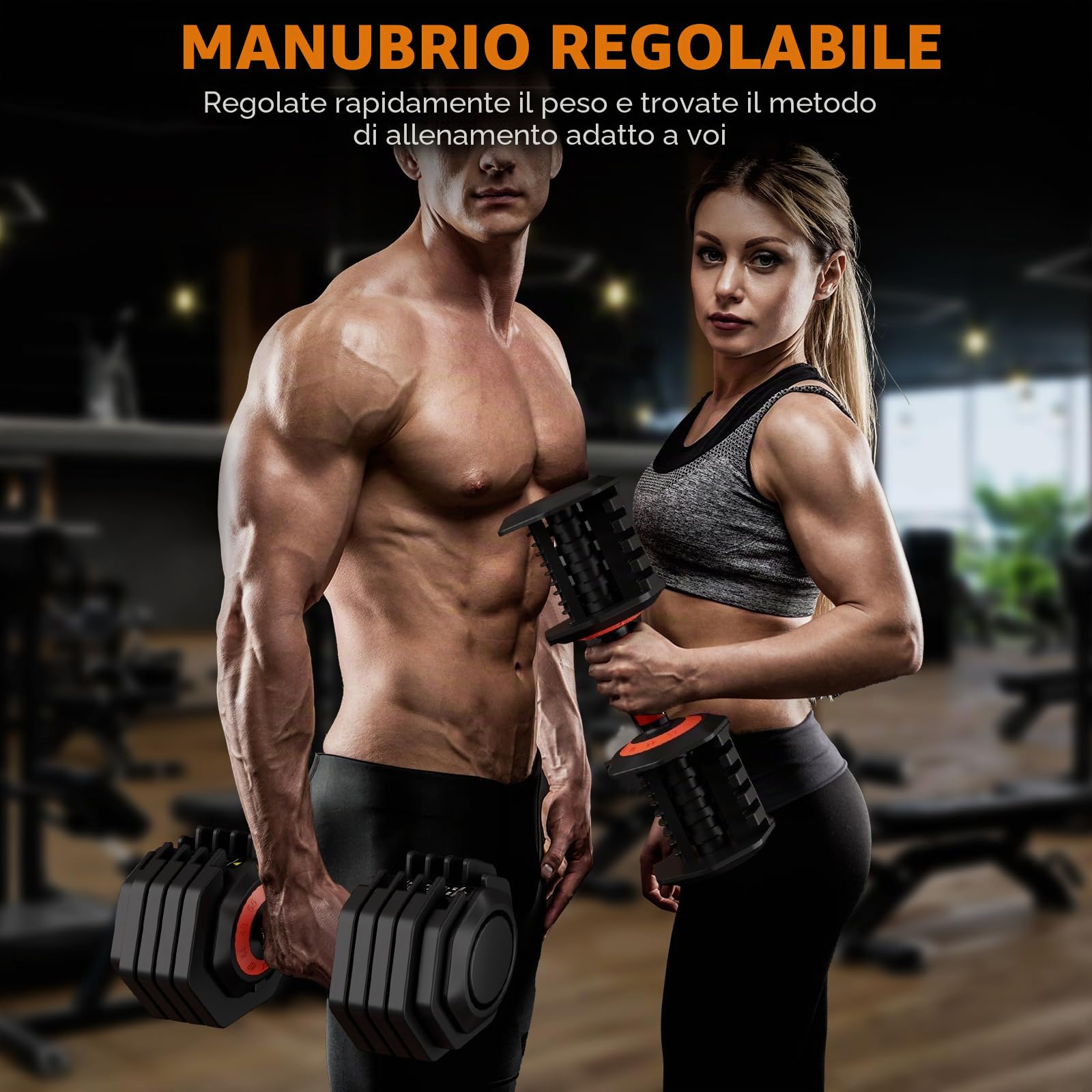 Set di manubri Dripex, set di manubri regolabili 24,5 kg/55 libbre un paio, regolazione a 10 posizioni con impugnatura antiscivolo, manubri fitness in acciaio