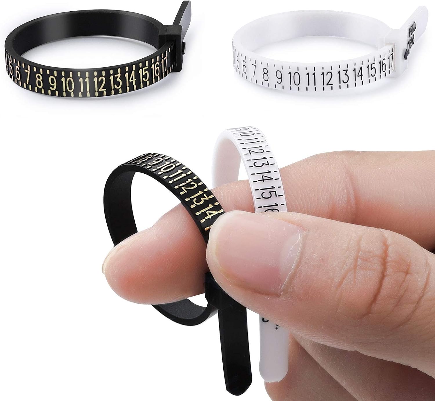 2 Pcs Ring Sizer Measuring Tool Set, US Accurate Ring Gauge Measuring Tool Belt Reusable Jewelry Measurement Finger Sizer for Womens Mens Kids with Upgrade Comfortable Plastic