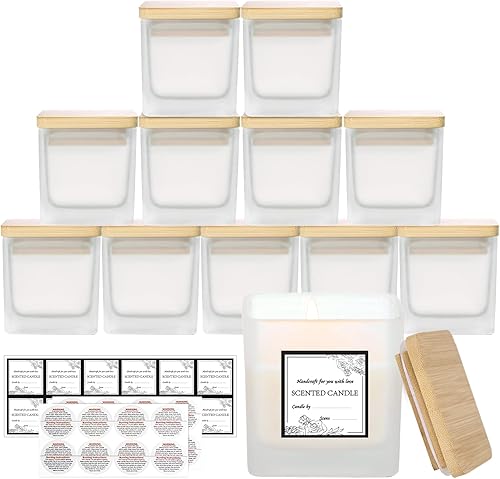 Miniatura 30 de CONNOO Paquete de 6 tarros de vela de vidrio esmerilado de 24 onzas, múltiples mechas de boca ancha, recipientes vacíos a granel para hacer velas