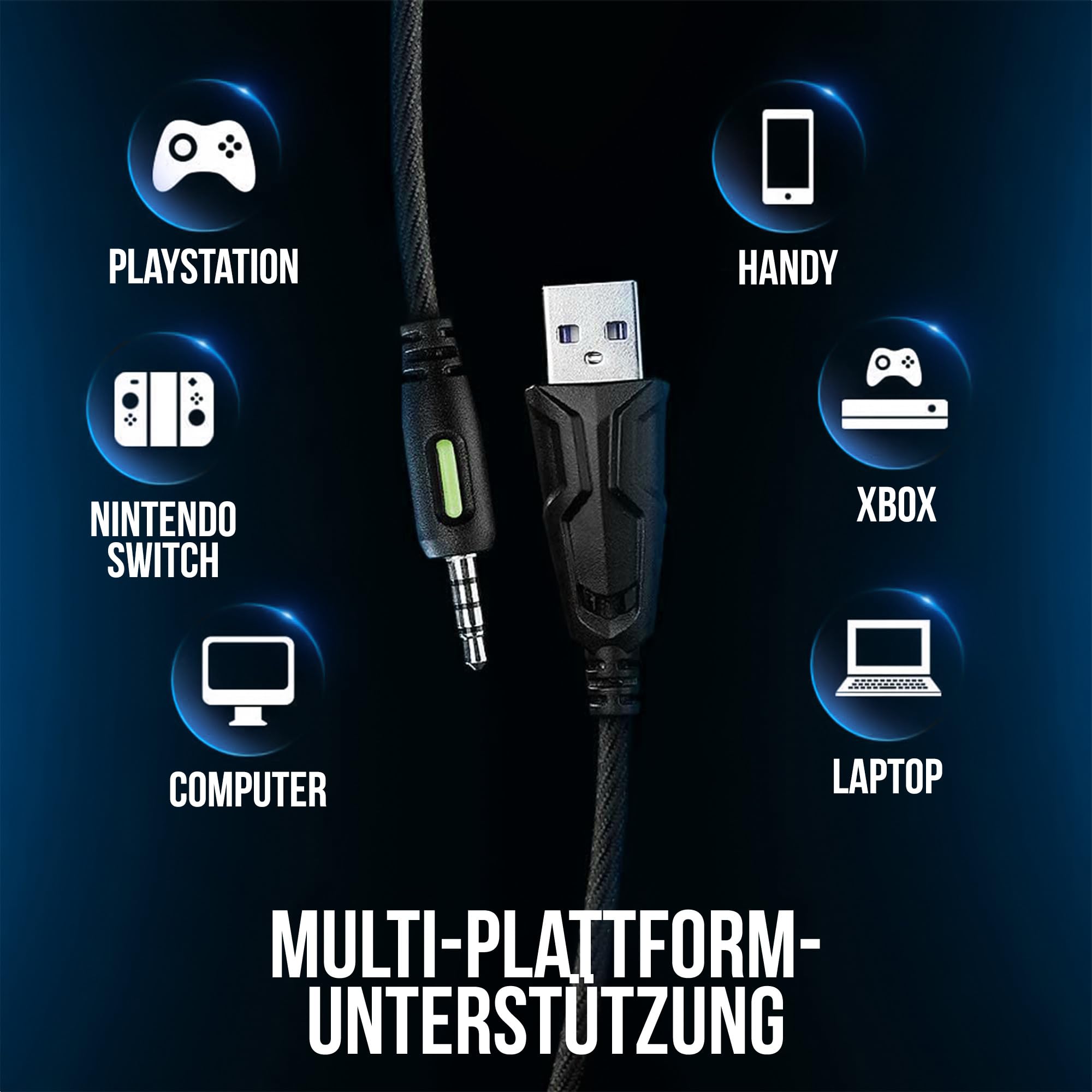 Strex Gaming-Headset mit Mikrofon Blau – Kompatibel mit PC | PS4 | PS5 | Xbox One | Xbox Series
