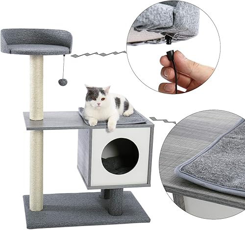 Miniatura 4 de Made4Pets - Árbol de madera para gatos pequeños y grandes, torre moderna para gatos con alfombra extraíble cubierta, bonitos muebles para gatos de