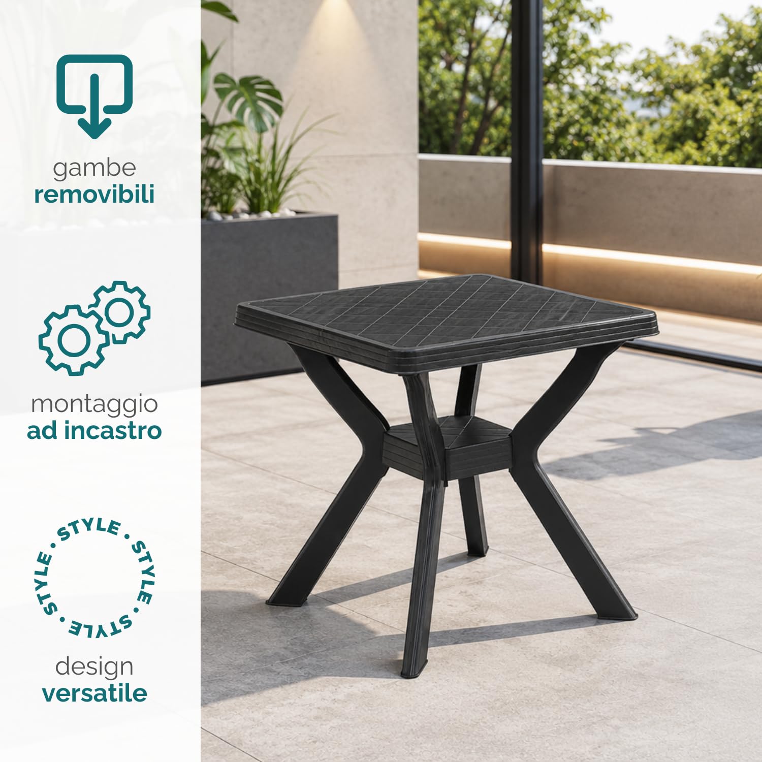 PALUPLUS Tavolo Quadrato da Giardino in Plastica colore Antracite, Misura 70x70x72 cm, Salvaspazio Facile da Riporre, Tavolino da Campeggio, Terrazzo, per Esterno ed Interno -REN3004F