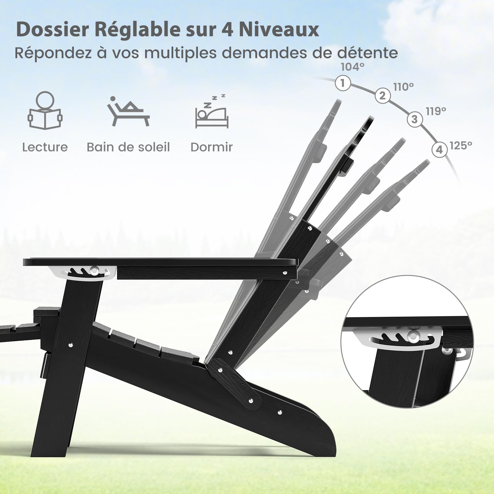 GOPLUS Fauteuil Adirondack Réglable, Chaise Adirondack Pliable à 4 Positions avec Repose-Pieds Rétractable, Chaise de Jardin en HIPS avec Porte-Gobelet, pour Patio, Terrasse, Cour