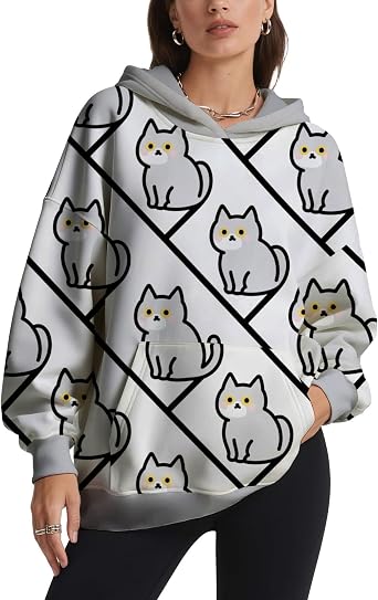Cat Sweatshirts for Women 2025 Fall Trendy Graphic Hoodies Cute Cat Print Pullover Sweatshirts with Kangaroo Pocket