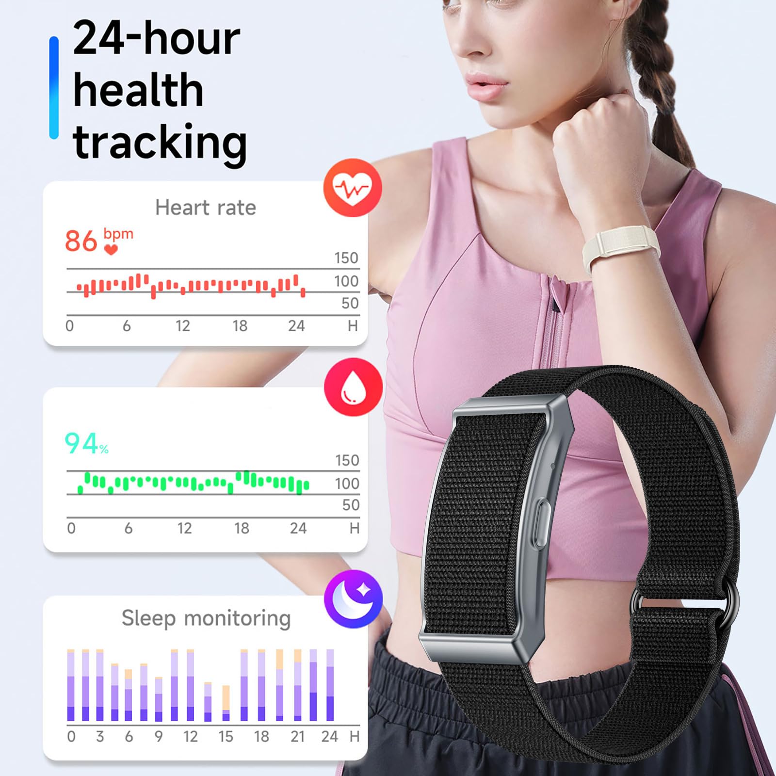 findtime Fitness Tracker pulsera sin pantalla, pulsómetro, monitor de sueño, 100 modos deportivos, contador de calorías, IP68, resistente al agua, pulsera de fitness, iOS, Android, podómetro, reloj