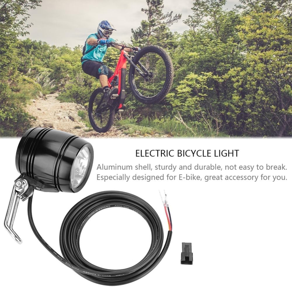 Aluminum Alloy Bike Headlight with Horn - 2-in-1 E-Bike Front Light & Safety Horn for 24V-48V Bicycles, Compact Handlebar Mount, 5W 100LM Brightness, 1.5m Cable