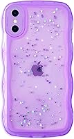 Vista 83 de Qokey para iPhone 14 Plus Funda de 6.7" con diseño de borde ondulado rizado, transparente, con purpurina, brillo, estrellas, brillante, lindo