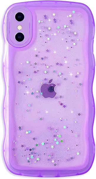 Custodia Qokey Per IPhone SE/8/7 Con Glitter E Onde – Trasparente, Morbida E Antiurto, Blu - 5