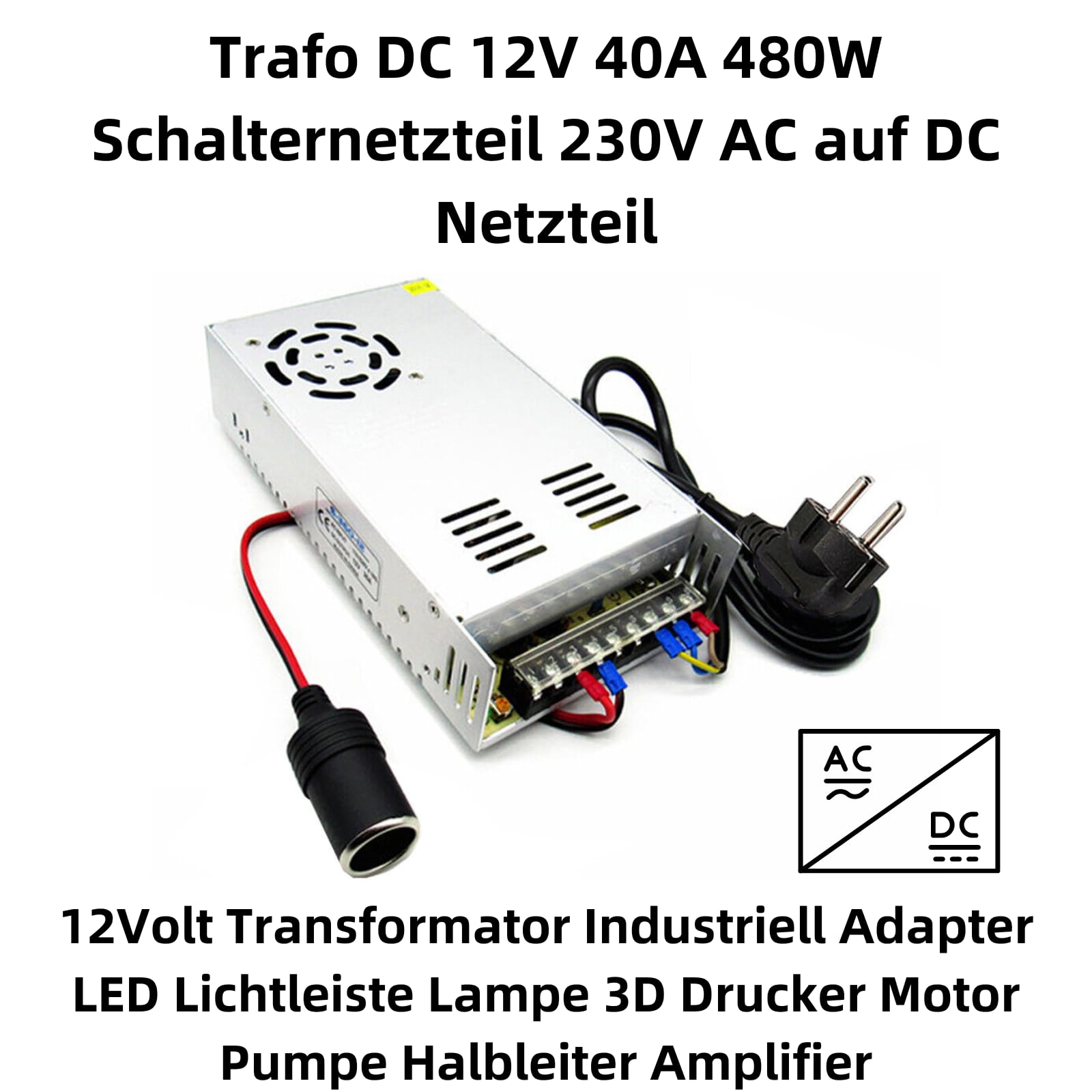 F80CS - Alimentatore di rete da incasso AC/DC, 220 – 240 V a 12 V DC, 40 A, 480 W, uscita per dispositivi LED, videocamere, sistemi di sorveglianza, impianti antifurto