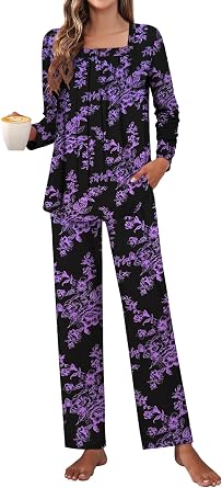 Tencede Pajama Sets for Women 2 Piece Long Sleeve Long Pants Sleepwear