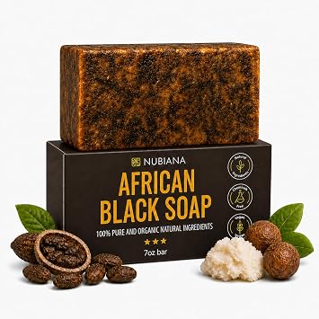 Nubiana Raw African Black Soap Bar 7oz Pure 100% Authentic, Ghana Made