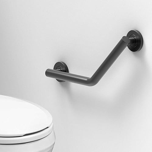 Miniatura 5 de Barra de agarre compatible con ADA, soporte de peso de 500 libras para seguridad en el baño (ángulo de 16 pulgadas, negro mate)