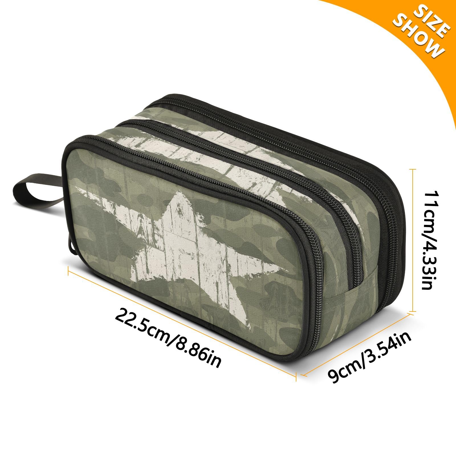 Mnsruu Military Camouflage Background with Star Large Capacity Pencil Case 3 Compartment Pouch Holder School Supplies Boys Girls - Image 3