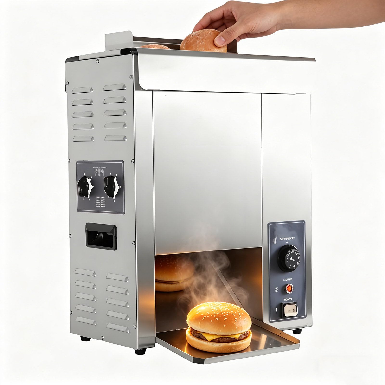 Beachtiful Commercial Burger Bun Toaster, 2000W Commercial Hamburger Bread Baking Machine with Adjustable Temperature & Thickness Electric Bun Toaster for Burger Bars Restaurants Bakeries