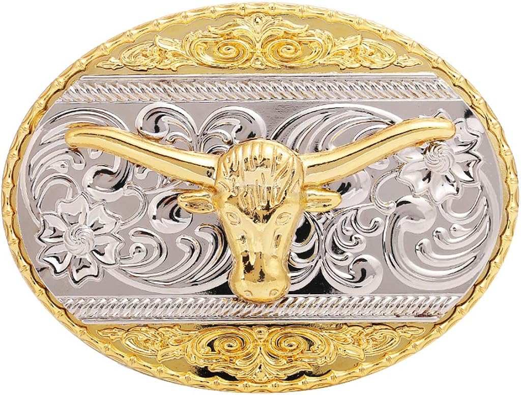 HUABOLA CALYN Long Horn Bull Western Belt Buckle Golden Rodeo Texas Cowboy Large Western buckles