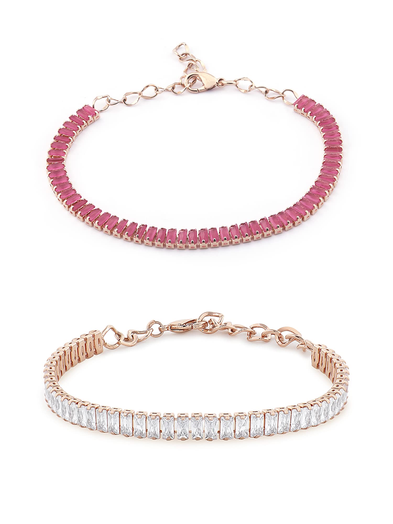 ZAVERI PEARLSSet of 2 Pink & White Cubic Zirconia Contemporary Tennis Bracelets For Women-ZPFK13367