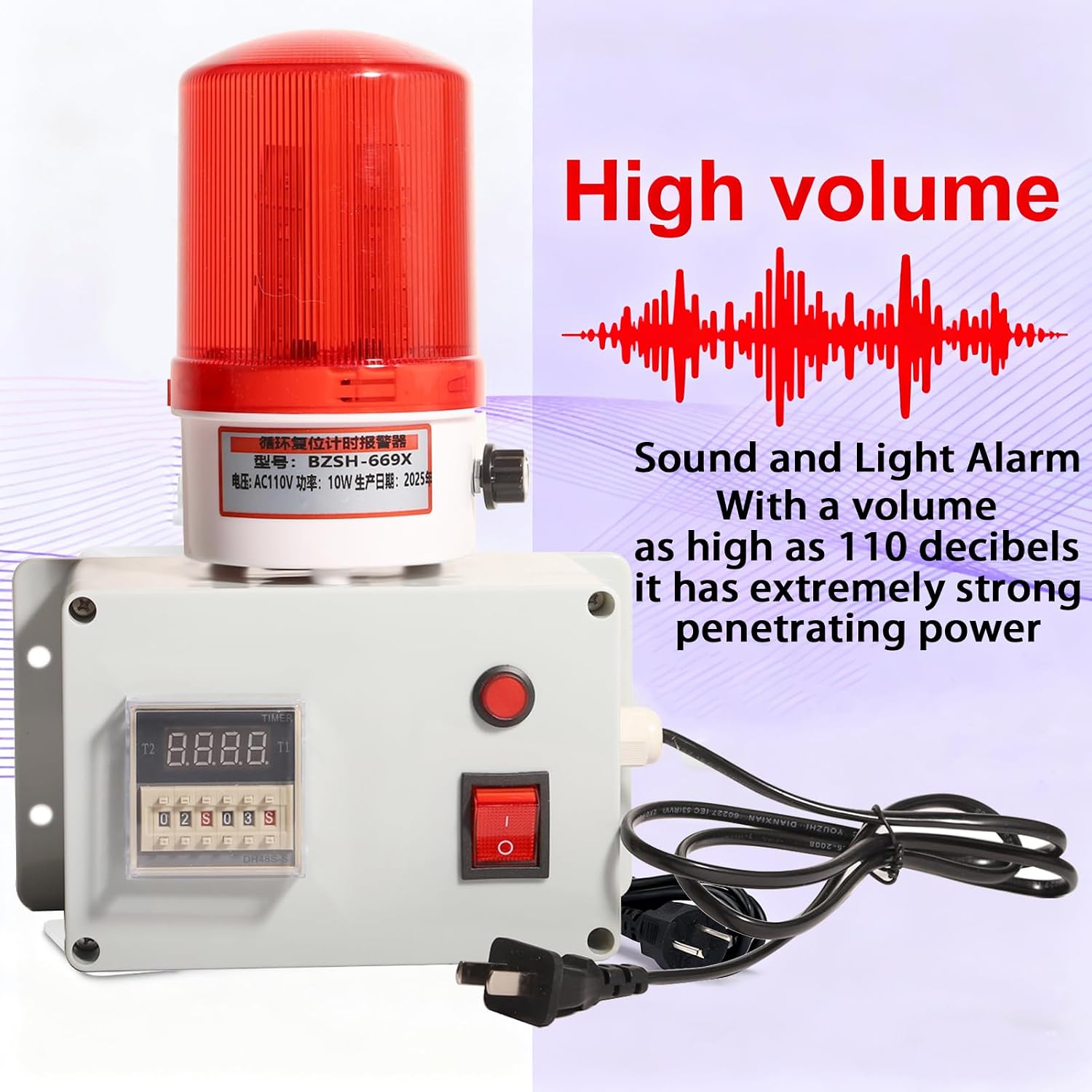 Industrial Cycle Timing Siren Alarm 105dB Flashing Light Timer