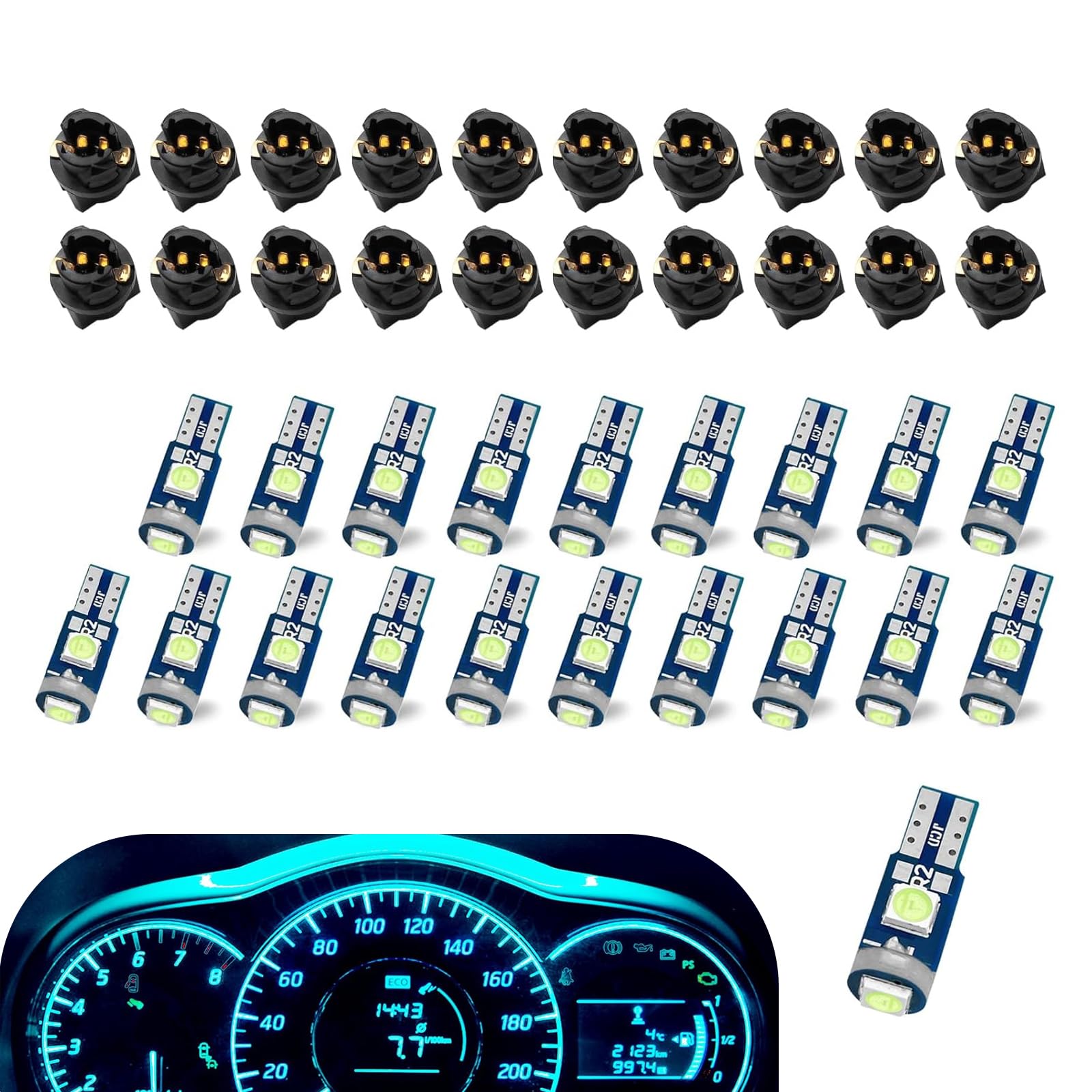20PCS 74 Led Bulb Dash Lights Super Bright, T5 37 74 Wedge LED Bulb with PC74 PC37 Twist Lock Socket, Auto Instrument Cluster Bulbs, Replacement Instrument Panel Gauge Light Kits (Ice Blue)-image-19