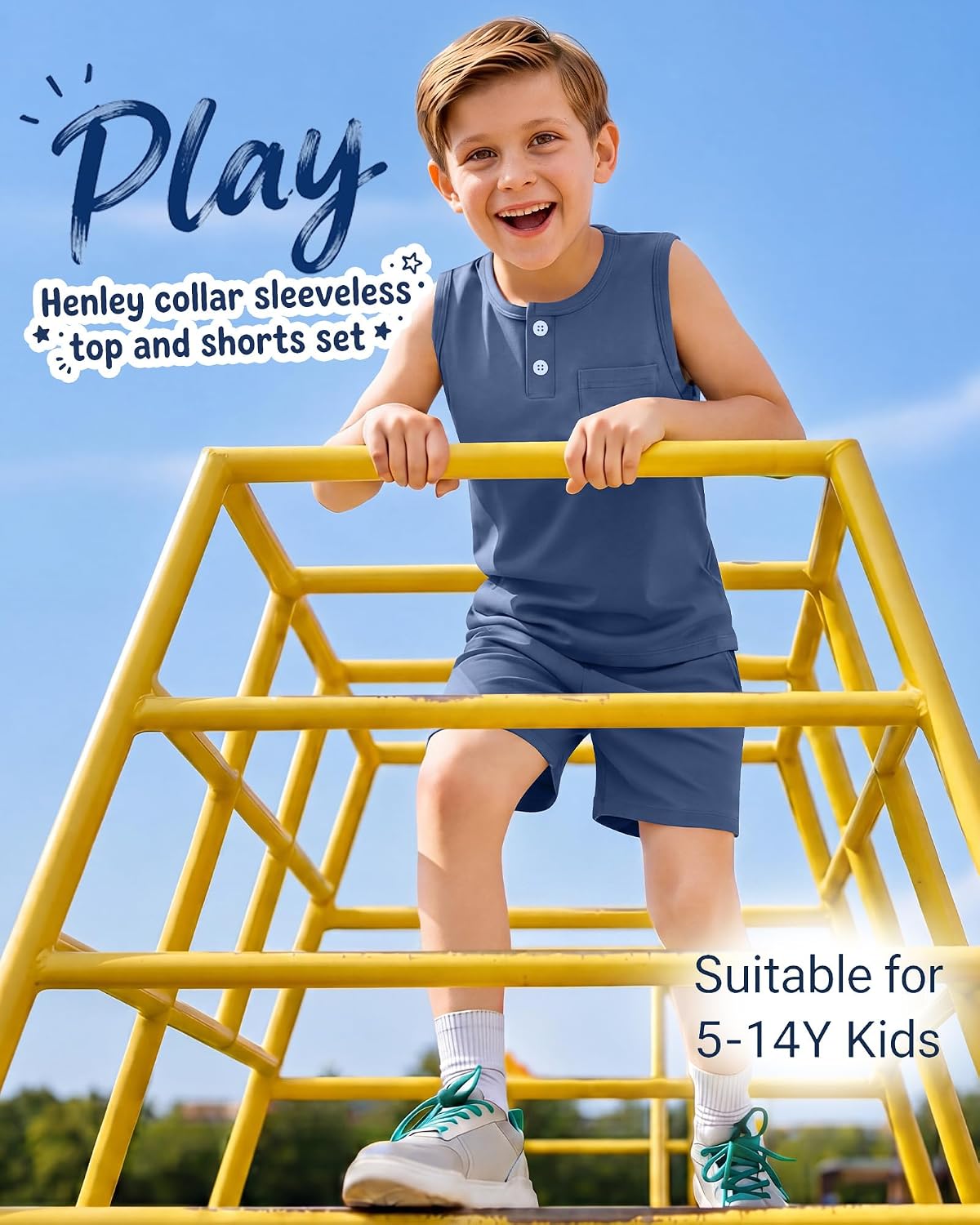 Boys 2 Piece Short Sets Summer Outfits Sleeveless Tank Tops and Shorts with Pockets Clothes for 5-14y Kids