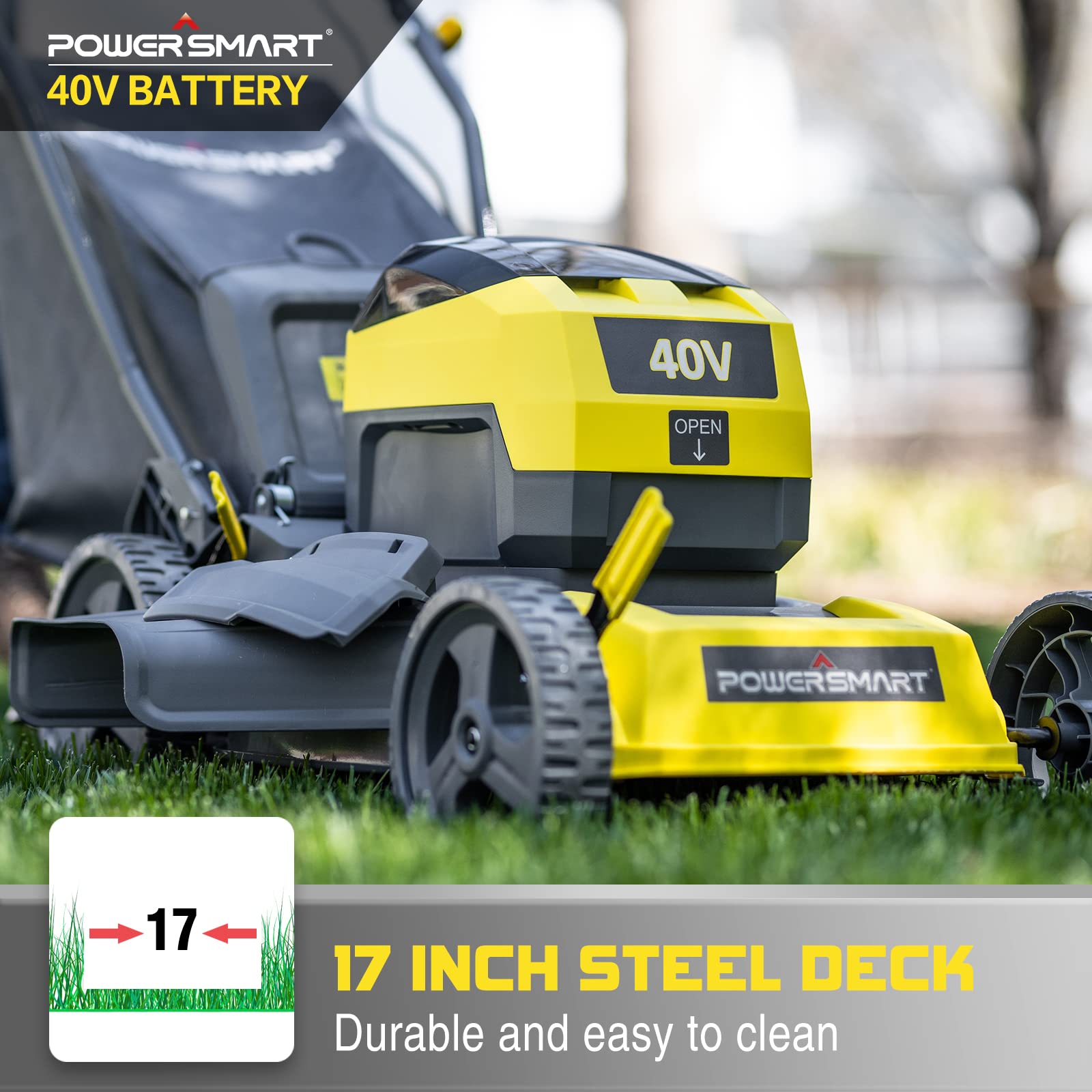 PowerSmart Cordless Lawn Mower, 40V 4.0Ah Push Lawn Mower 17 Inch