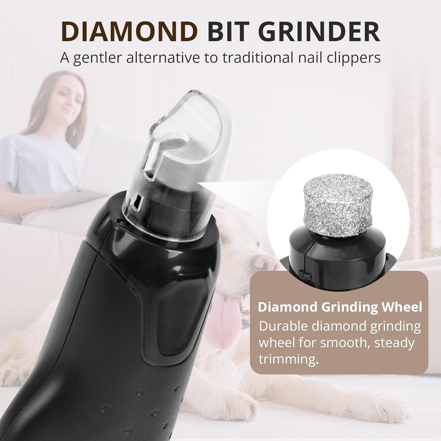6-Speed Quiet Dog Nail Grinder with LED Light, Low-Vibration Electric Pet Nail Trimmer for Dogs and Cats, Safe Grooming Kit for Beginners, Complete Set with Storage Case