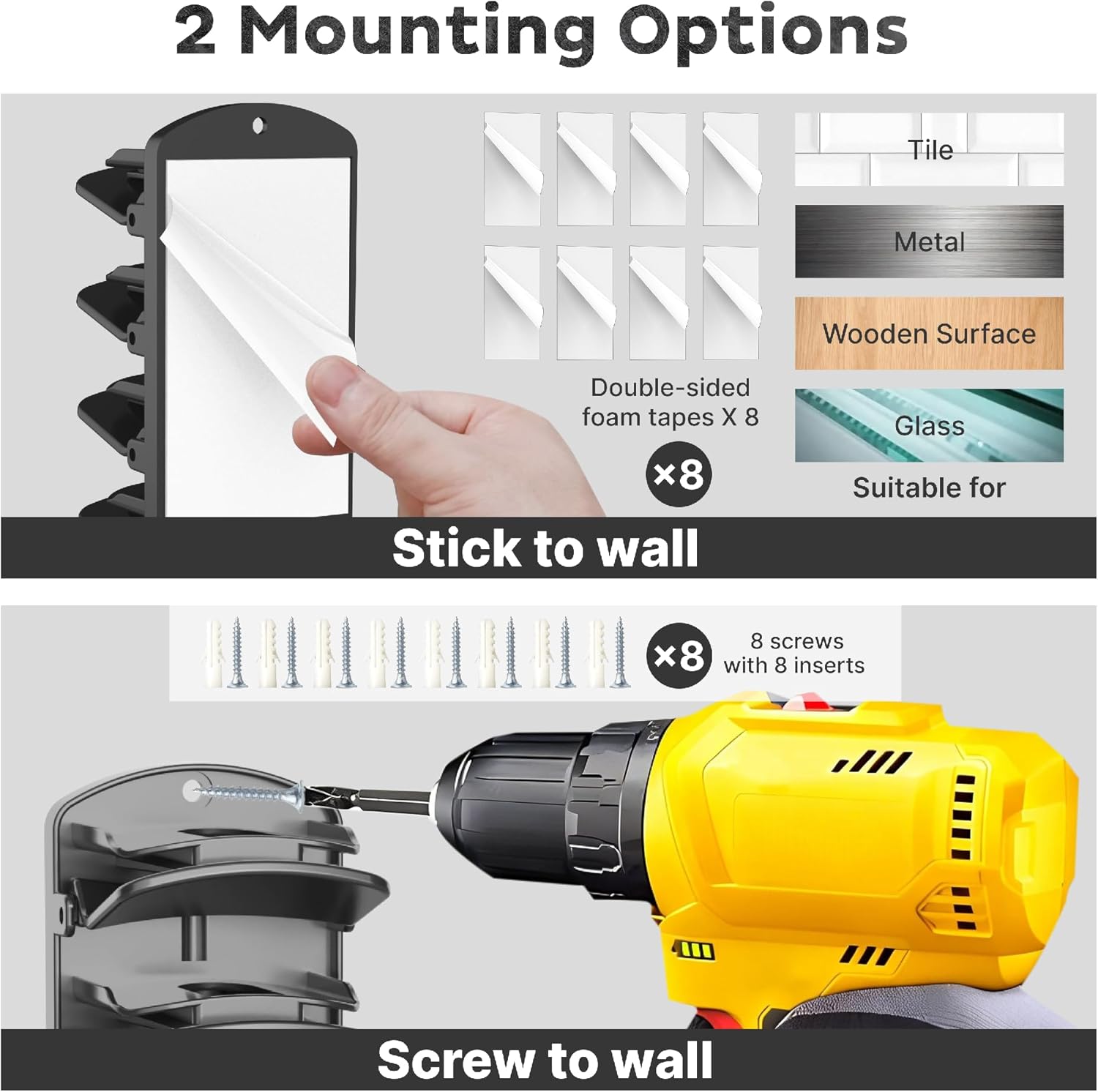 Double Capacity Hat Organizer for Baseball Caps 2 Packs - 40 Cap Storage with Spring Clips, Wall Mount Closet & Door Hat Rack Holder Hanging(Strong Adhesive & Screws) Matte Black - Image 5