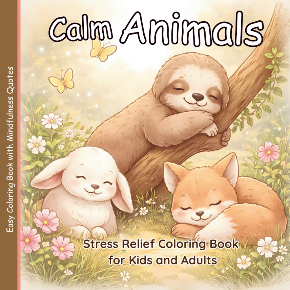Calm Animals: Stress Relief Coloring Book for Kids and Adults with Mindfulness Quotes for Relaxation and Anxiety Relief