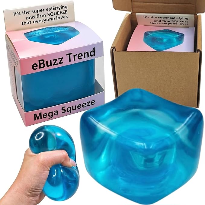 Premium Mega Squeeze Stress Cube - 35% Larger Than Standard Squishy Cube - Superior Build, No Leak, Odor Free Sensory Fidget for Stress Relief & Focus - Durable – ASTM Certified 3+