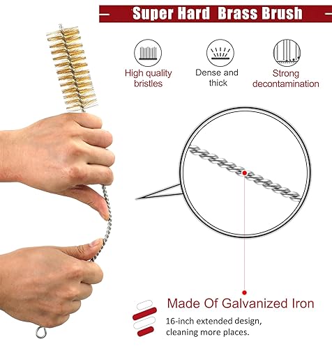 Miniatura 3 de Juego de cepillos de limpieza de tuberías extra largos de 16 pulgadas con cerdas de latón, paquete variado de 8 piezas para autopartes, botellas,