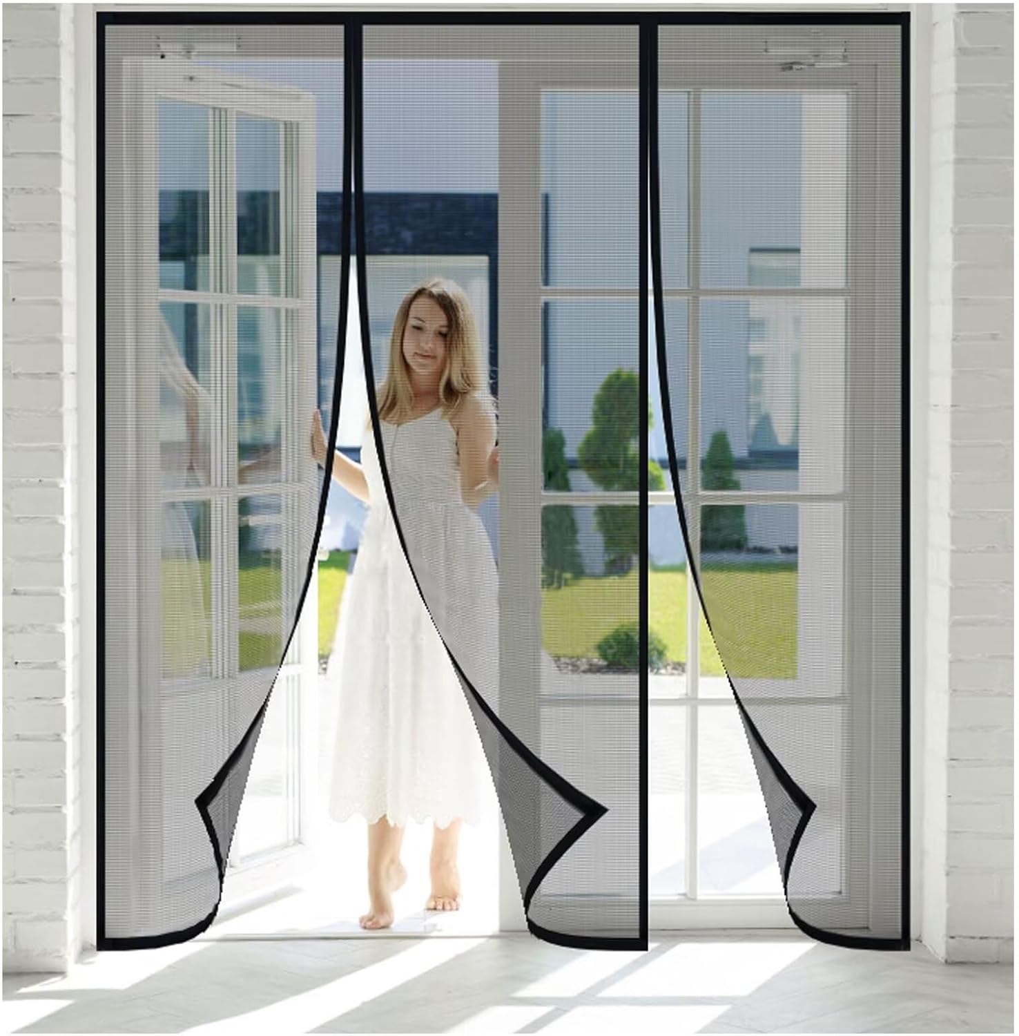 Magnetic Screen Door 250x245cm,Anti-Tearing Reinforced Sewing Net Curtain for Balcony,French,Sliding Glass Door,Black